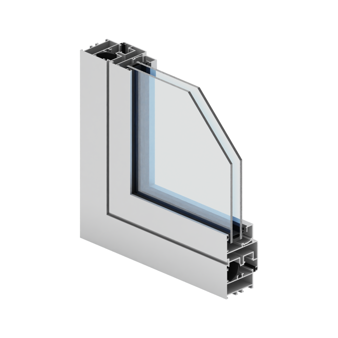Profil Aliplast Econoline, rendering 3D okna (rama, skrzydło, szyba) (strona producenta aliplast.pl, galeria systemu Econoline (16.09.2026))