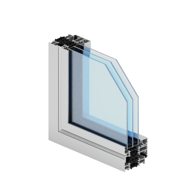Profil Aliplast MaxLight Modern, rendering 3D okna (rama, skrzydło, pakiet szybowy) (strona producenta aliplast.pl, galeria systemu MaxLight Modern (16.09.2026))