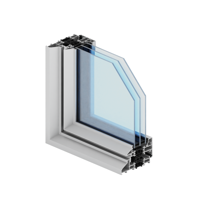 Profil Aliplast MaxLight Steel, rendering 3D okna (rama, skrzydło, pakiet szybowy) (strona producenta aliplast.pl, galeria systemu MaxLight Steel (16.09.2026))