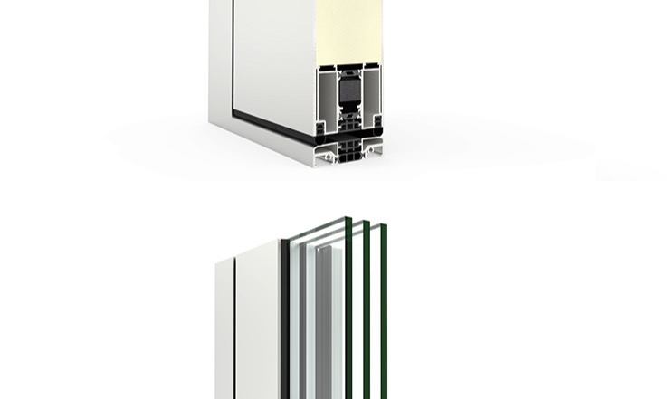 Profil Cortizo Millennium Plus Pivot, rendering drzwi pivot, wersja z panelem (strona producenta cortizo.com, Millennium Plus Pivot Door (16.09.2026))