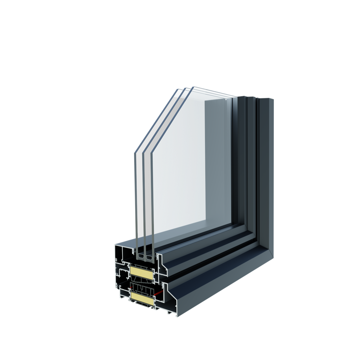 Profil Deceuninck Decalu 110 Steel, rendering narożnika okna w stylu stalowym (strona producenta decalusolutions.com, karta systemu (16.09.2026))