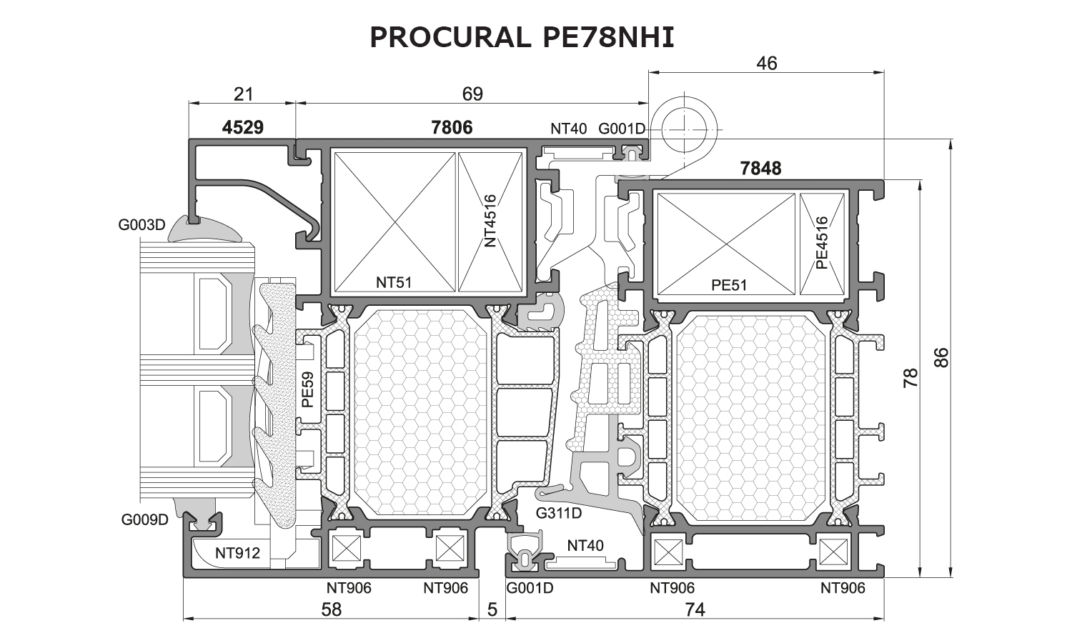 Ponzio PE78NHI: przekrój systemu