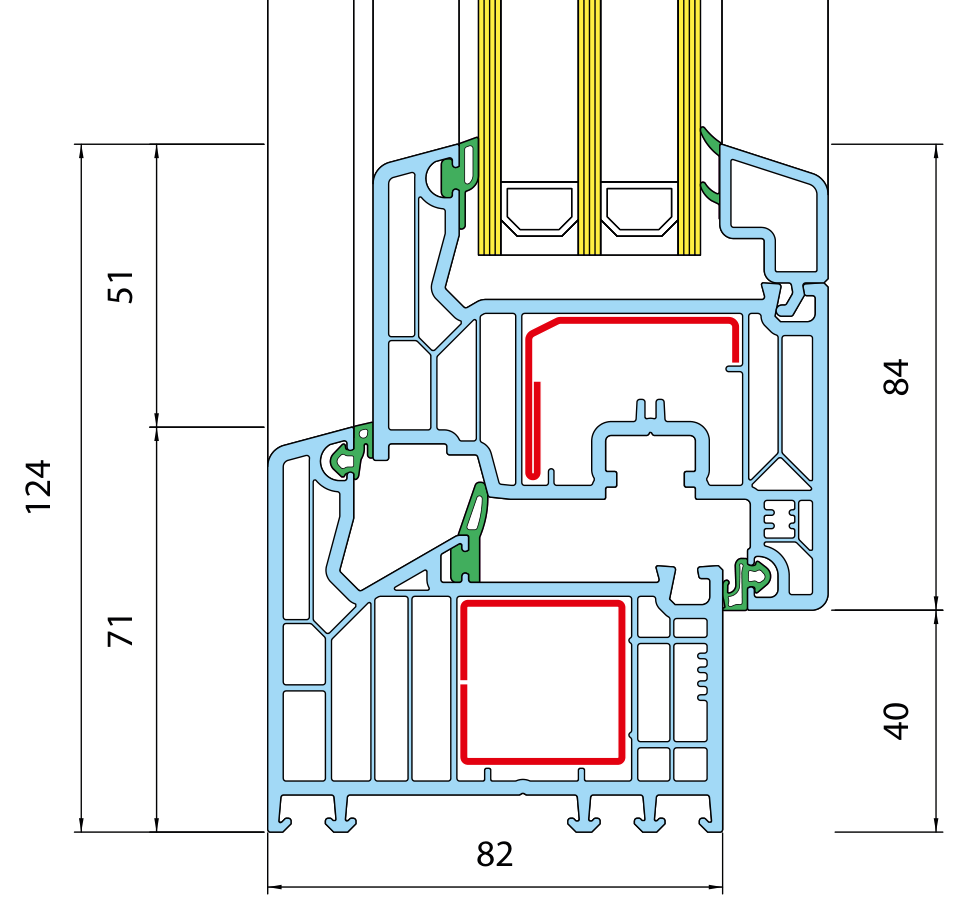 Veka Softline 82: przekrój techniczny profilu